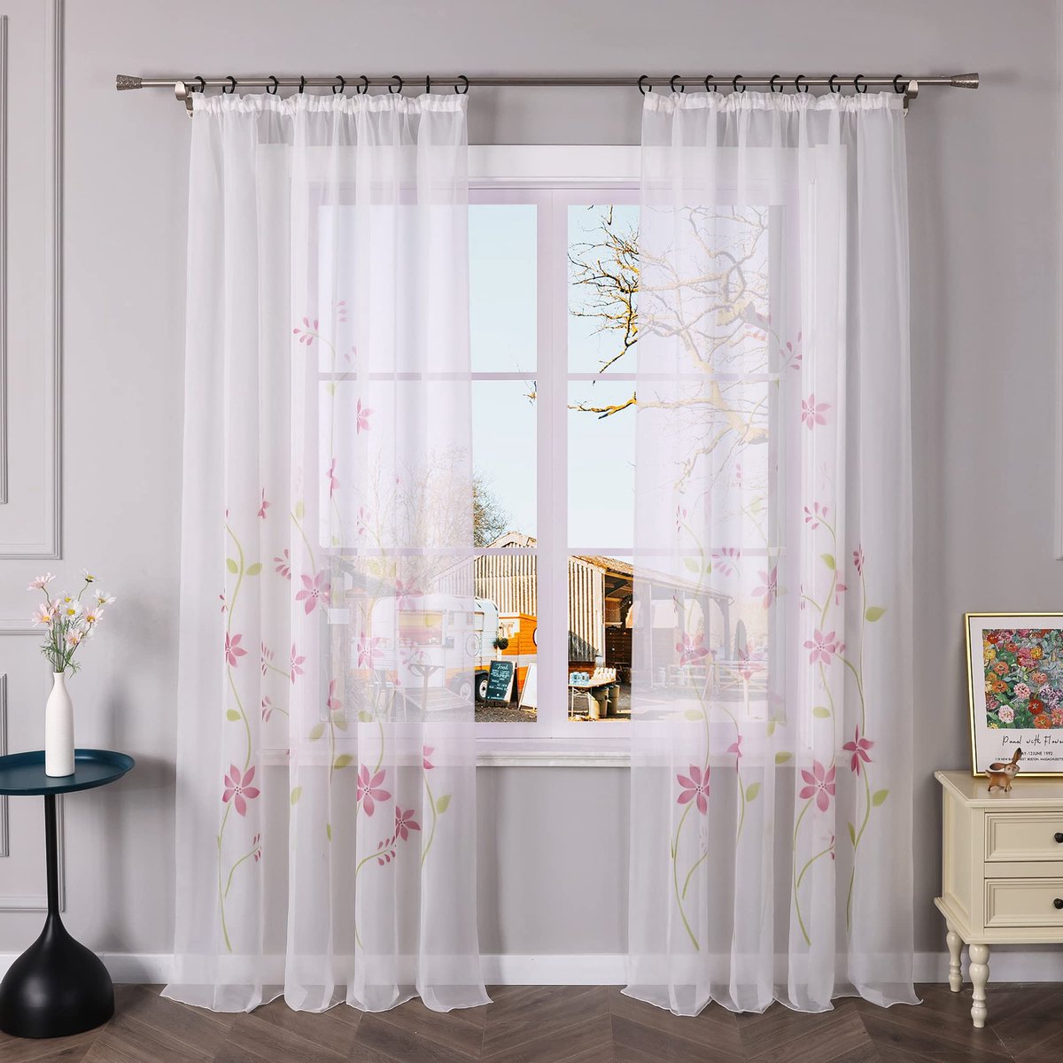 Ibenzoa® Kleurrijk voile gordijn met bloemenmotief voor een sfeervol interieur