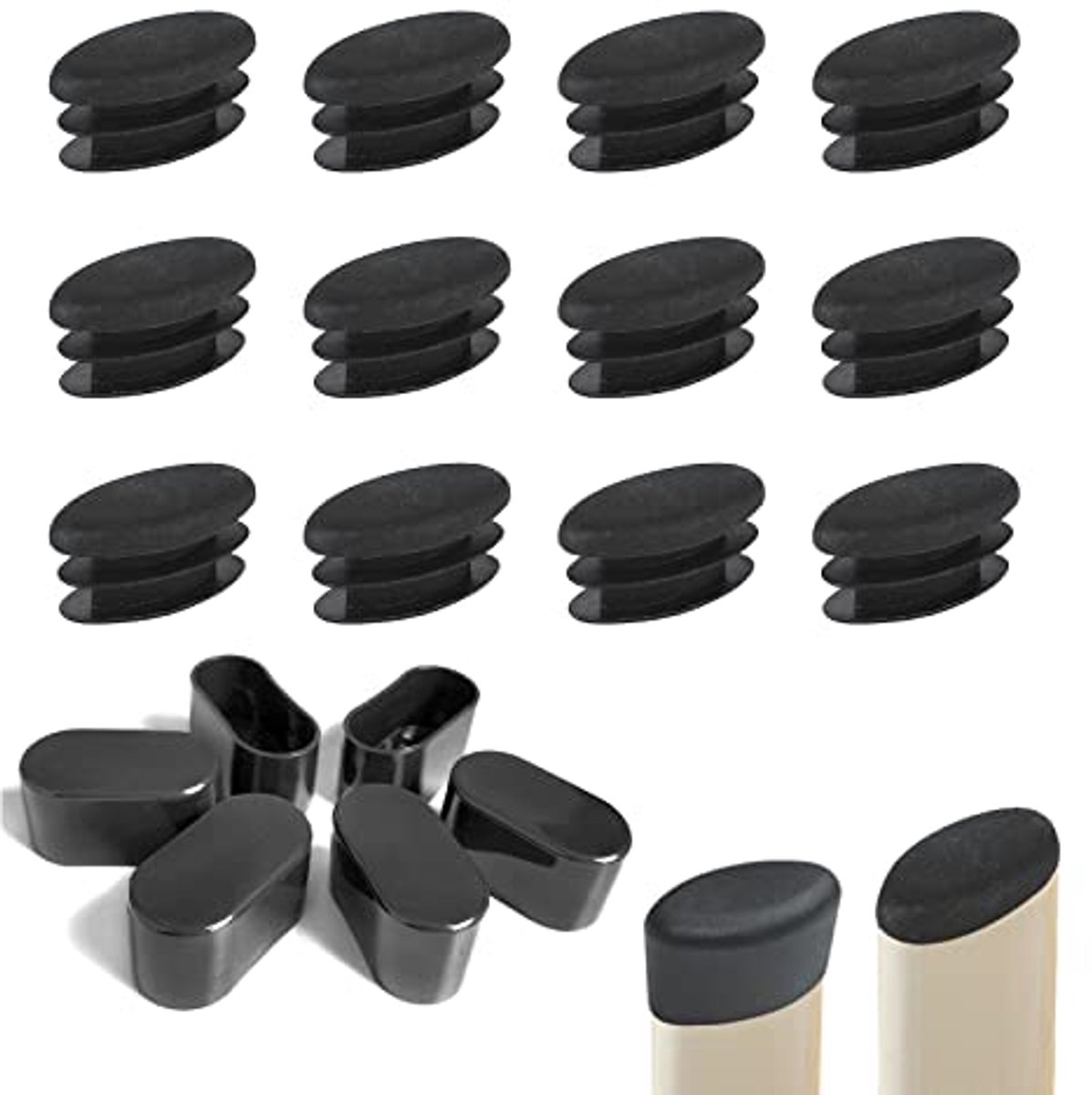 Ovale Siliconen Stoel Been Caps - 15Mm x 30Mm - 50 Stuks Zwart