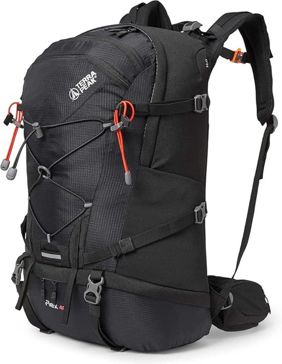 Terra Peak wandelrugzak 40L Flex 40 Premium groot met rugventilatie, regenhoes & drinksysteemhouder, trekkingrugzak van ademend 3D Air Mesh - outdoor dagrugzak met heupriem