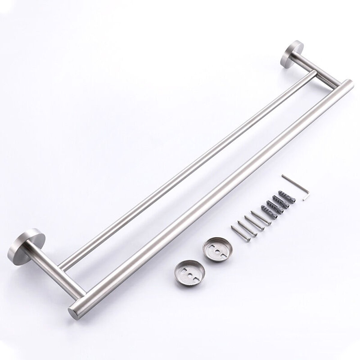 Dubbele handdoekhouder van roestvrij staal (304), wandmontage, ronde basis, gepolijst oppervlak, 40cm, voor toilet-handdoekrek badkamer
