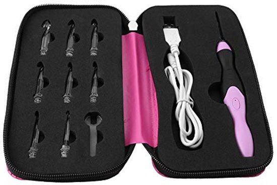9-in-1 led-haaknaaldenset, 9 verwisselbare koppen, oplichtende breinaalden, geweven accessoires voor naaigereedschap (paars