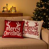 HEM Kerstkussens Set van 2 – Inclusief Vulling – 40x40 cm – Pailletten Rood/Wit – Omkeerbaar – Fluwelen Achterkant Rood – Kerstkussens Bank of Bed