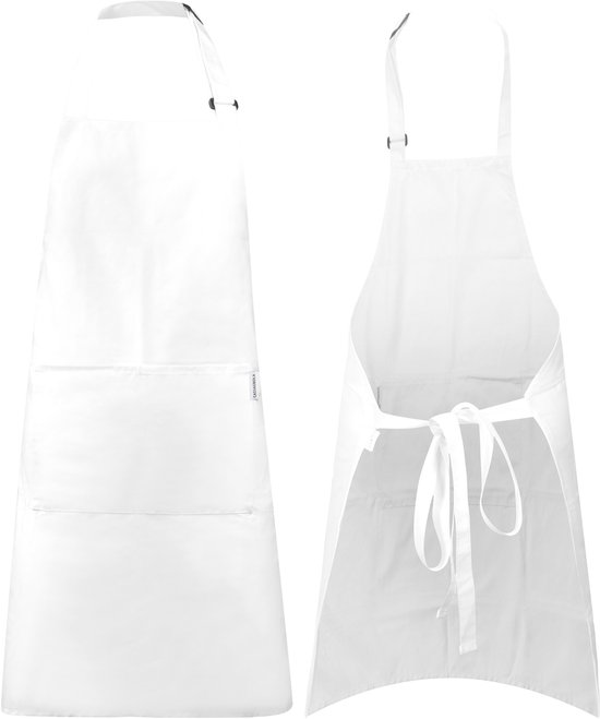 Tablier de cuisine Castagnola - Water et anti-salissures - Tablier de cuisine professionnel - Tablier pour femme et homme - Tablier de restauration - Unisexe - Boucle réglable - Poches Extra larges - Wit