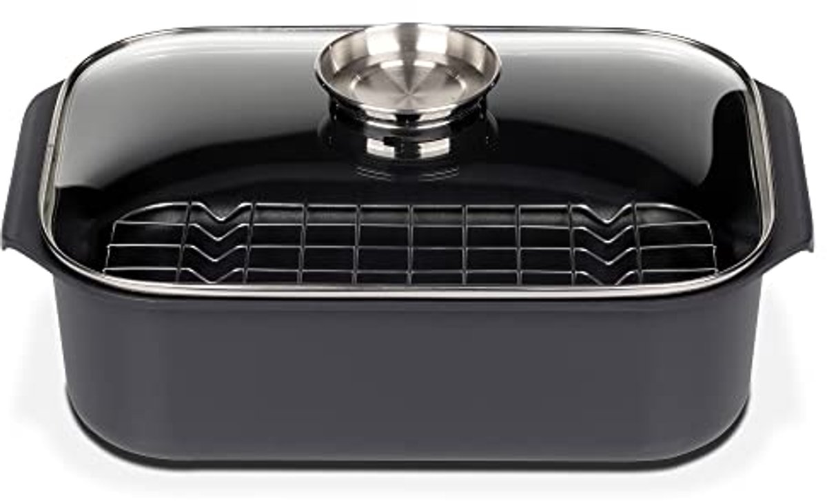 Rechthoekige Casserole met Aromaglasdeksel en Grillinvoeg, 40 x 26 x 11 cm