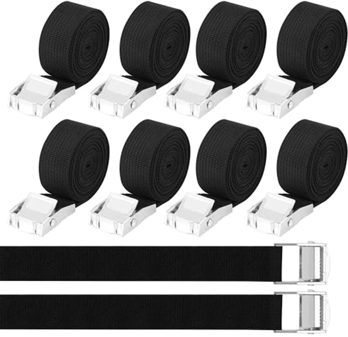 Spanbanden 10 stuks 25mm x 4m met klemsluiting voor vervoer en bevestigen