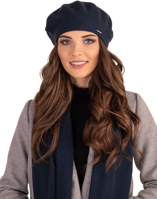 Béret d'hiver Vivisence pour femme - Mélange de laine avec tricot doux et finition élastique - Coupe confortable et ajustée, style élégant pour les tenues de tous les jours et les cadeaux - Bleu foncé