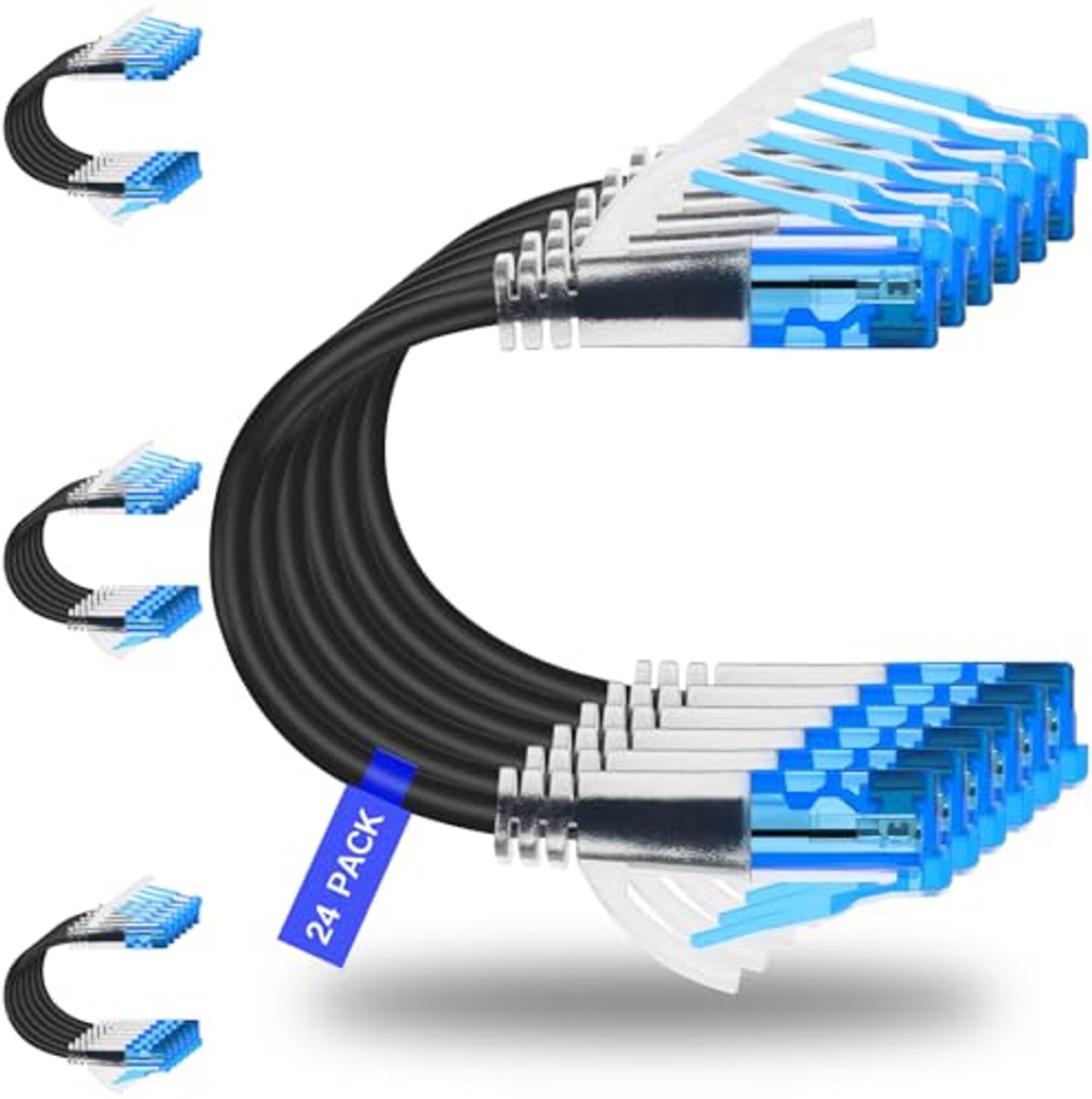Cat 6a Ethernet-kabel 0,3 m - 24 stuks, 10 Gbps, ideaal voor datacenters