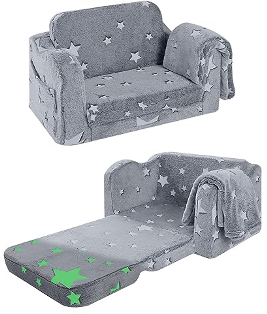 Image of 2-in-1 Kinderbank, Uitklapbare Slaapbank en Kinderstoel voor Kleine Kinderen, Mini Bank voor de Kinderkamer, Stylish Speelbank voor Meisjes en Jongens