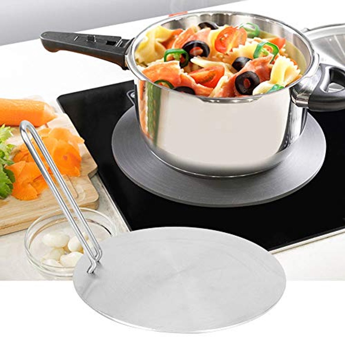 Inductiekookplaat met roestvrijstalen warmteverspreider - 22 cm
