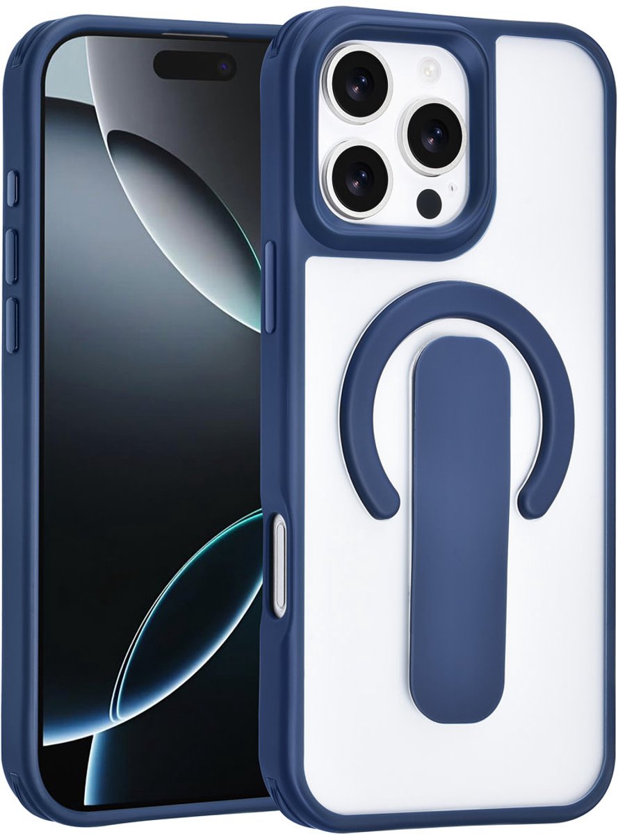 TUNIQ Anti-shock Back cover voor iPhone 16 Pro Max - Ingebouwde Ringstand - Blauw