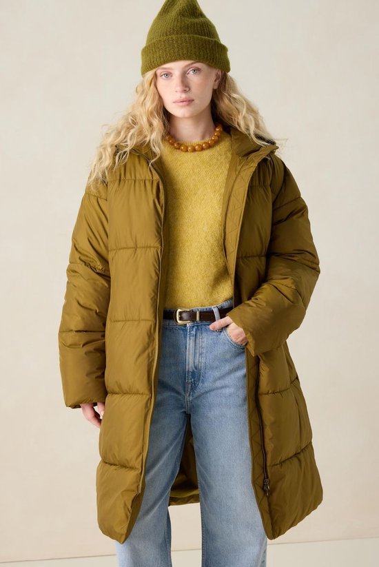 Donkergroene Lange Puffer Jas