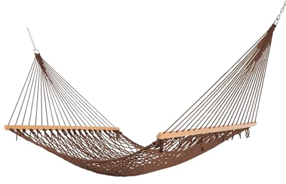 Image of 13 ft Dubbele Handgeweven Antiek Bruine Polyester Touw Hammock voor 2 Personen, 204 kg Draagvermogen