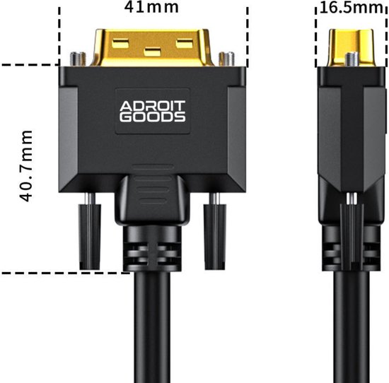 Câble AdroitGoods DVI-D (24+1) – 4K – compatible DVI-I (24+5) – Zwart – Contacts plaqués or – 2 m