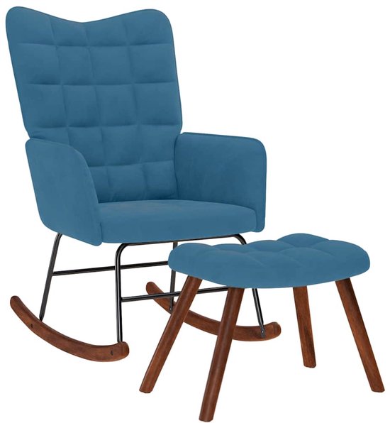 vidaXL - Chaise à bascule - avec - tabouret - velours - bleu