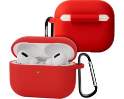 Case - Geschikt voor Apple Airpods Pro 3 - Siliconen Hoes met Clip - Silicone Hoesje Cover - Rood