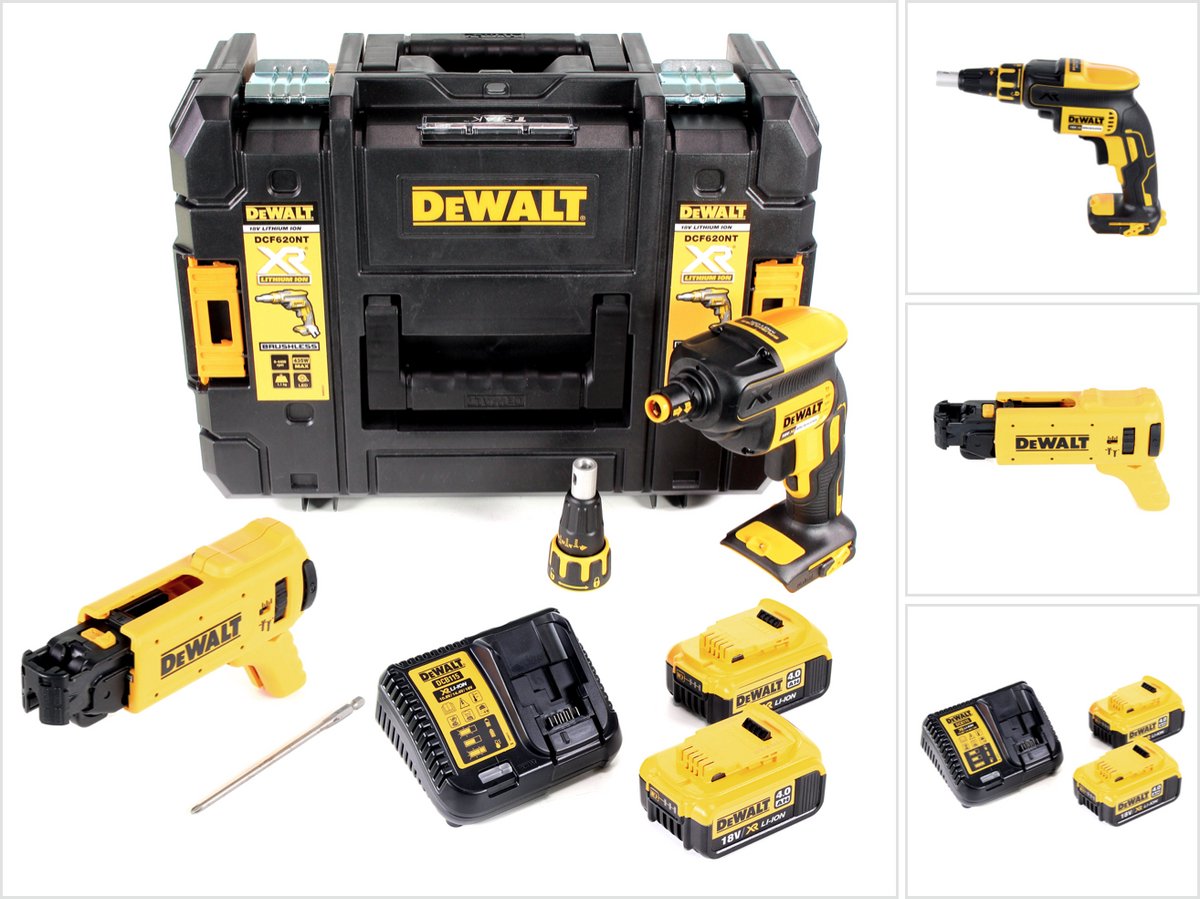DeWalt DCF 620 M2K accu-schroevendraaier voor droogbouw 18 V 1/4" borstelloos + 2x accu 4,0 Ah + snellader + TSTAK