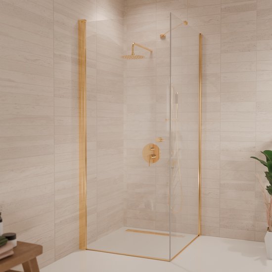 Cabine de douche Lomazoo Medellin - 90 x 90 Cm - Or brillant - Glas clair 6 mm - Revêtement Nano