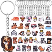 30x Sleutelhangers met 33 Hondjes Charms - Sleutel Hangers Knutselpakket Set - Speelgoed Sleutelringen - Karabijnhaak Keyrings Sieraden Maken - Trakteren Keychain Fidget Toy - Grabbelton Uitdeelcadeaus Traktatie voor Meisjes, Jongens & Kinderen
