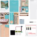Alle onderdelen van de 'Island of Love' 3D-puzzel bouwpakket, inclusief onderdelen en accessoires.