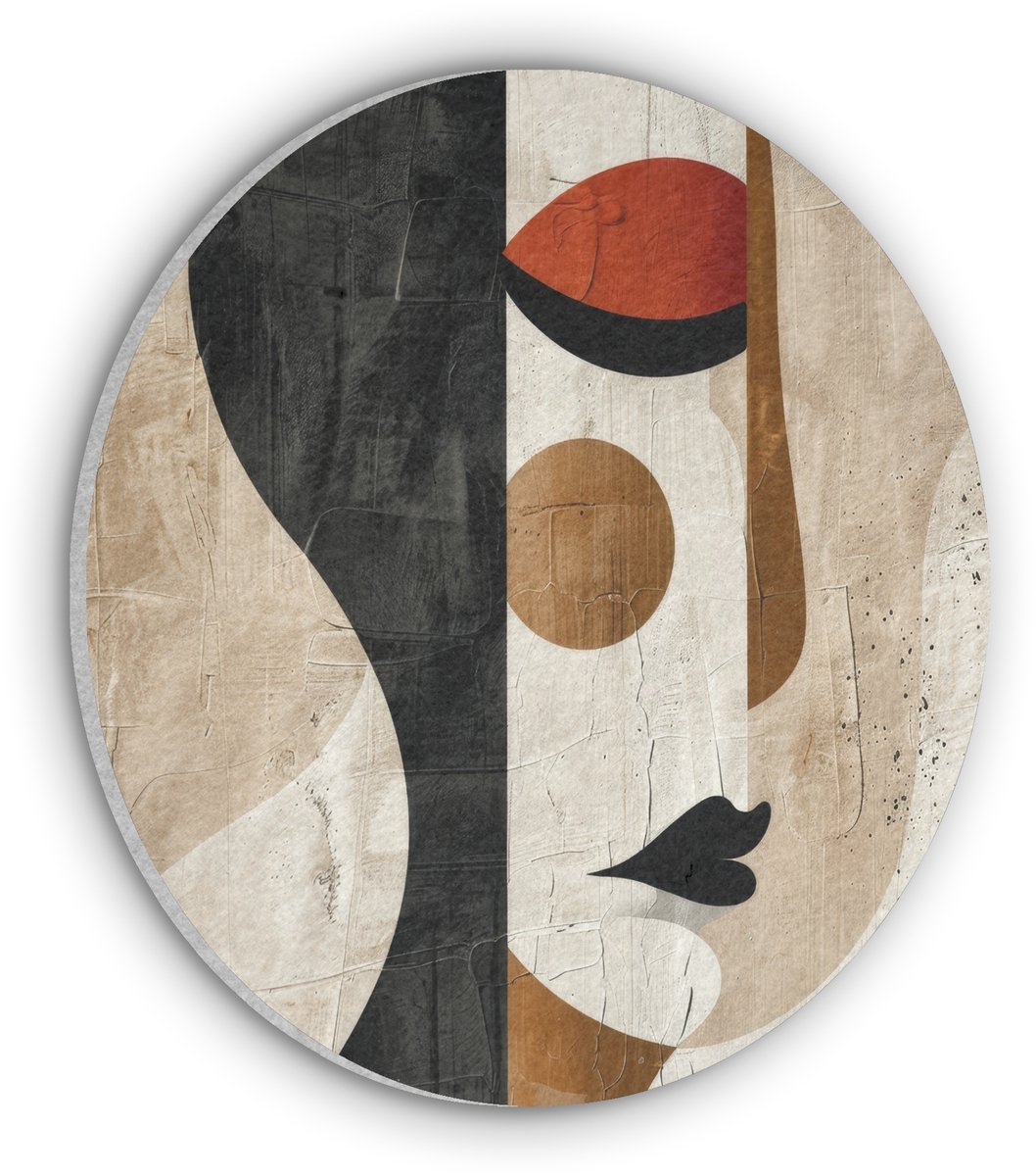 Akoestisch wandpaneel rond 80x80 cm - Vilt schilderij Gezicht - Abstract - Kunst - Vormen - Ronde akoestische panelen - Geluidsdempende wanddecoratie - Geluidsisolatie wandcirkel - Muurdecoratie geluidspanelen
