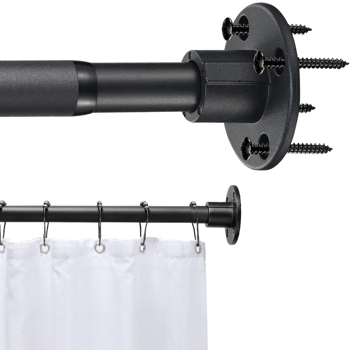 Ibenzoa® Uitschuifbare zwarte douchestang met stevige schroefbevestiging voor diverse ruimtes