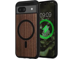 kwmobile Hoesje voor Google Pixel 8a Smartphonehoesje – Cover van hout en TPU – Compatibel met MagSafe – Case in donkerbruin