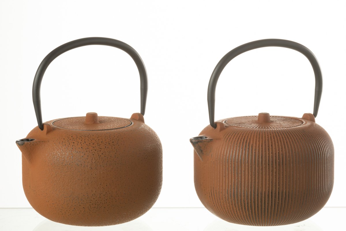 J-Line theepot - metaal - bruin - 2 stuks