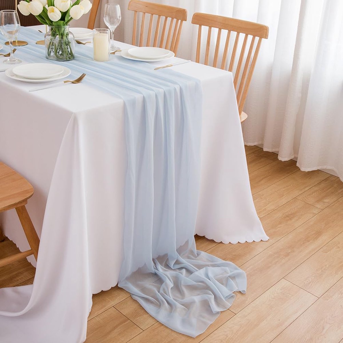 Chiffon Tafelloper - Bruiloft Decoratie - Lichtblauw