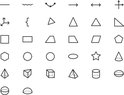 Verzameling van 30 eenvoudige geometrische vormen en symbolen in lijnkunst.