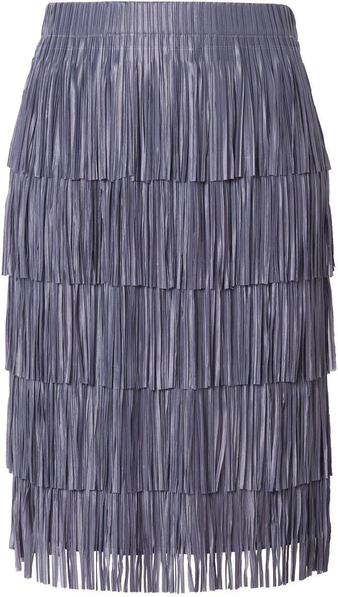 MIAMODA - Dames - Rok met franjes straight fit elastische tailleband - Loodgrijs - Maat 52