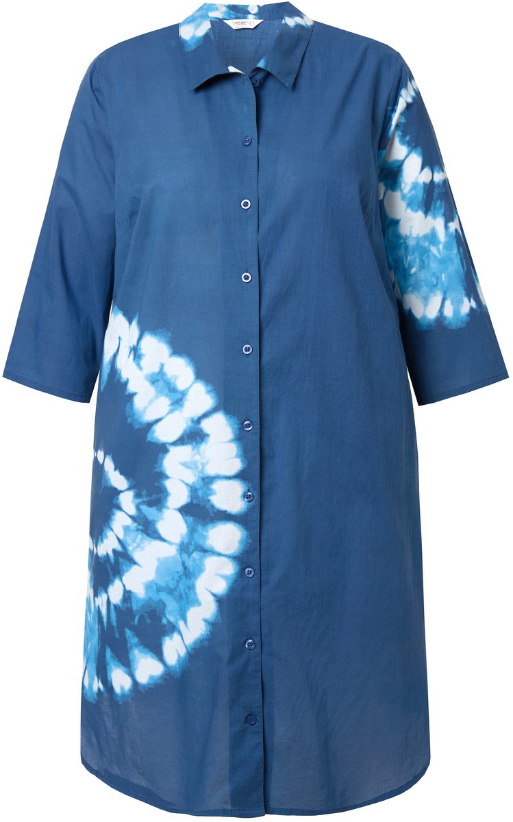 Angel of Style - Dames - Longblouse straight fit batikprint 3/4-mouw - Donkerblauw - Maat 42