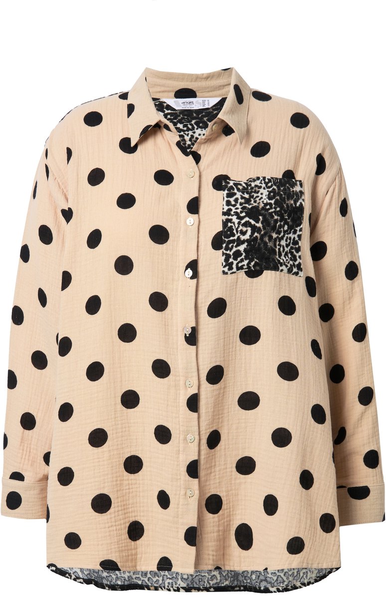 Angel of Style - Dames - Blouse oversized mousseline motiefmix - Zacht graniet - Maat 50