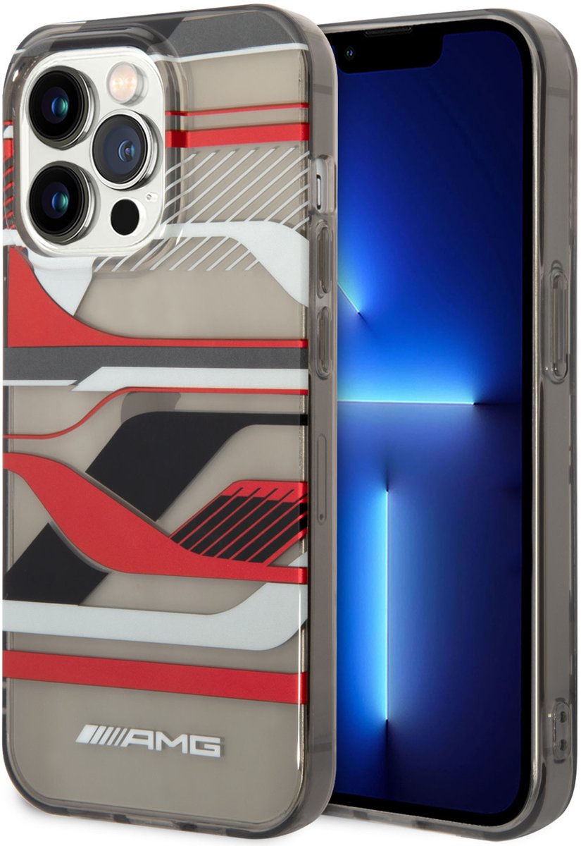 AMG Back cover - iPhone 14 Pro - Zwart met expressief rood ontwerp - Valbescherming en grip