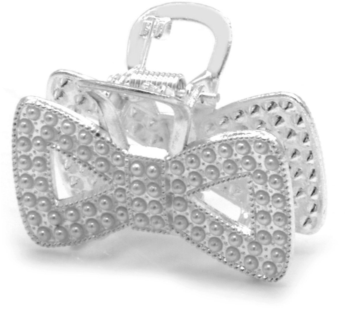 Haarklem met strik en parels - zilverkleurig - 4,5 cm - dames