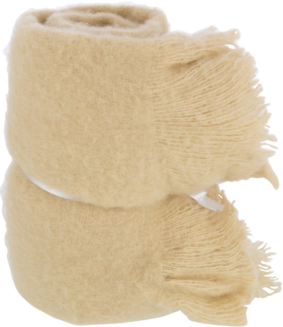 J-Line plaid Frange - polyester - beige - 180 x 130 cm