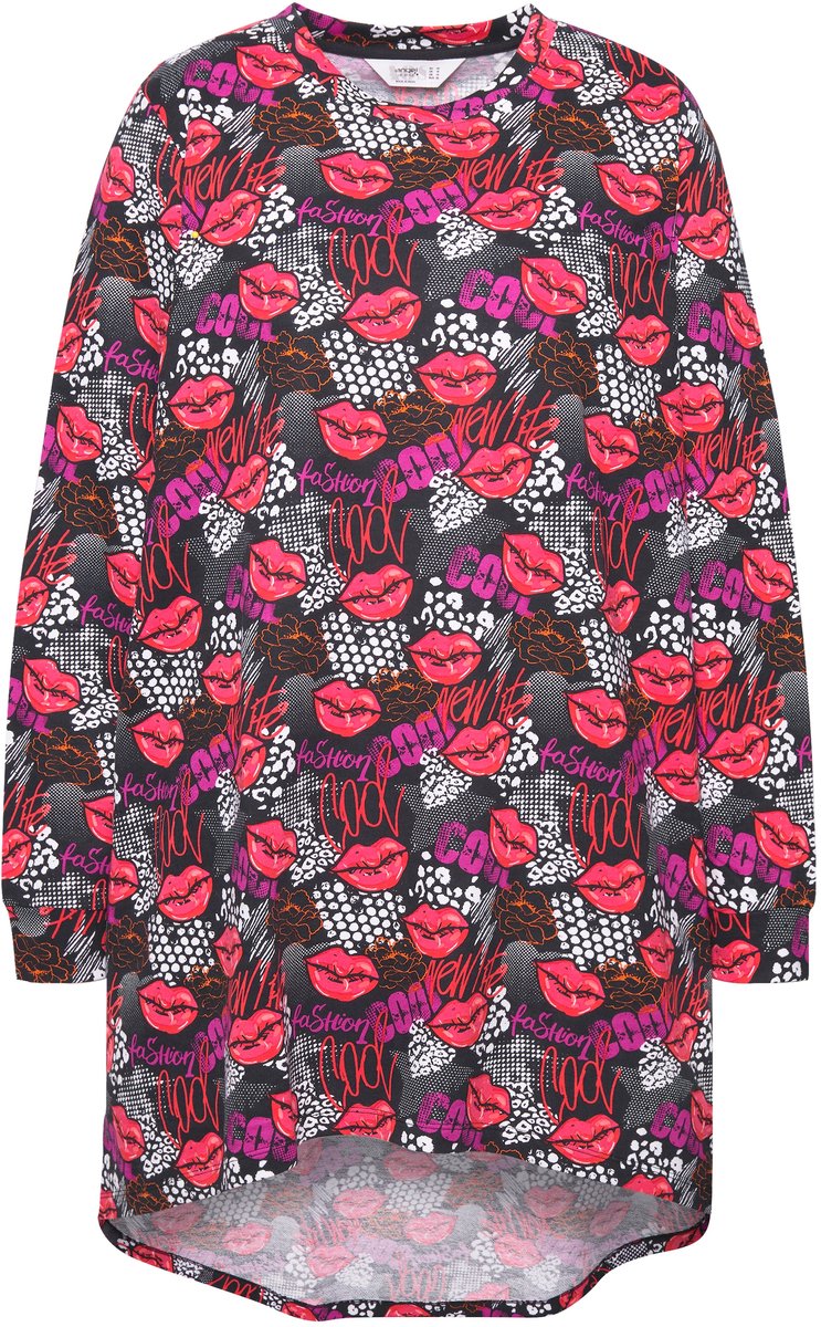 Angel of Style - Dames - Sweatshirt A-lijn patroon van kussende mond - Neonrood - Maat 48+
