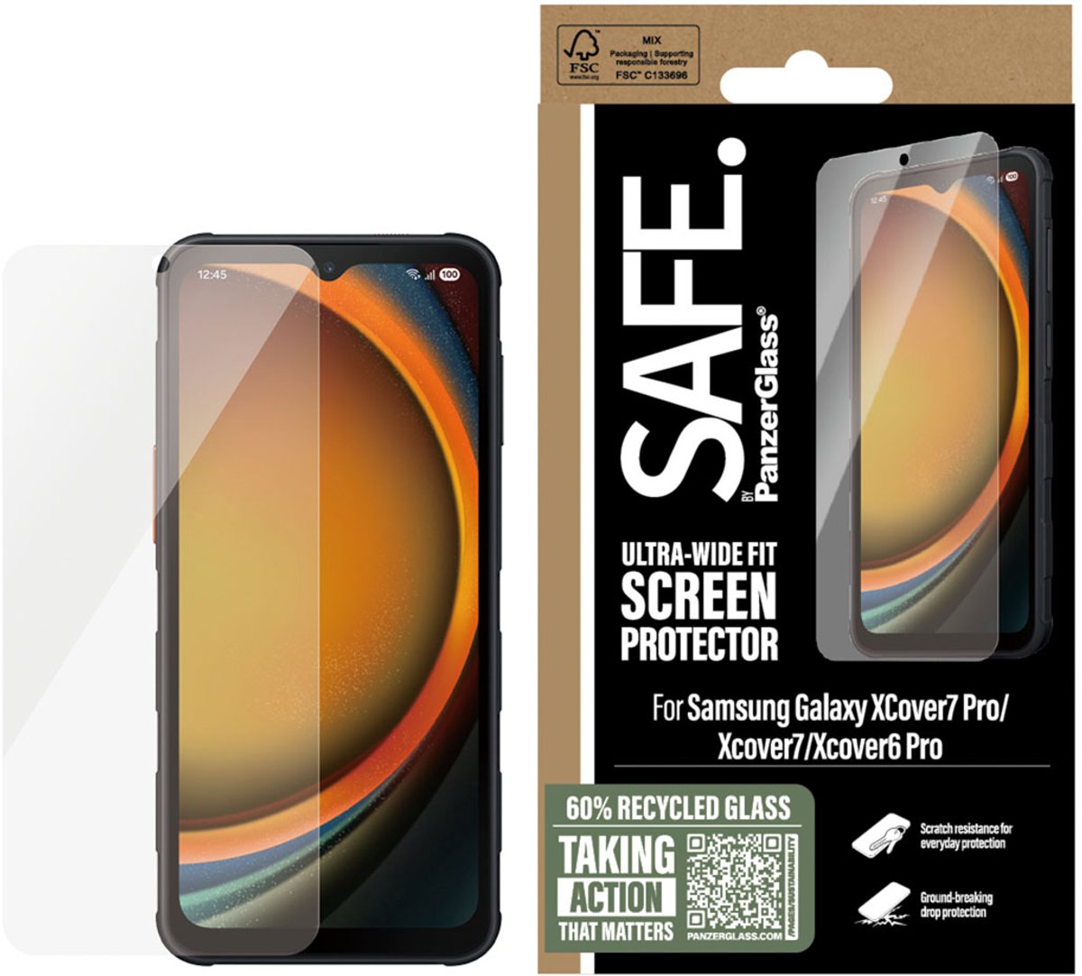 SAFE by PanzerGlass Ultra-Wide Fit Screenprotector geschikt voor Samsung Galaxy Xcover 6 Pro / 7 / 7 Pro