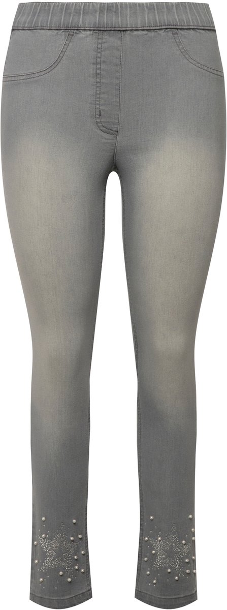 MIAMODA - Dames - 7/8 jegging slim fit ster en parels bij de zoom - Lichtgrijs denim - Maat 46