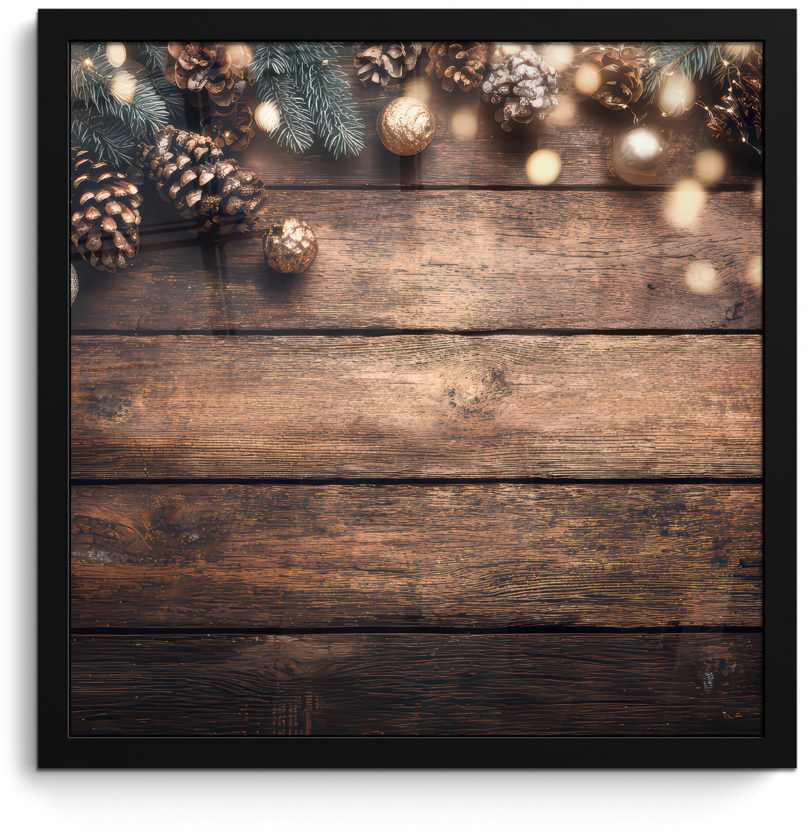 FrameYourWall Poster in lijst - Fotolijst 40x40 cm - Posters - Kerstdecoratie - Houten - Dennenappel - Bruin - Posterlijst zwart - Decoratie - Wanddecoratie woonkamer - Muurdecoratie slaapkamer - Kerstversiering - Kerstdecoratie voor binnen - Kerstmis