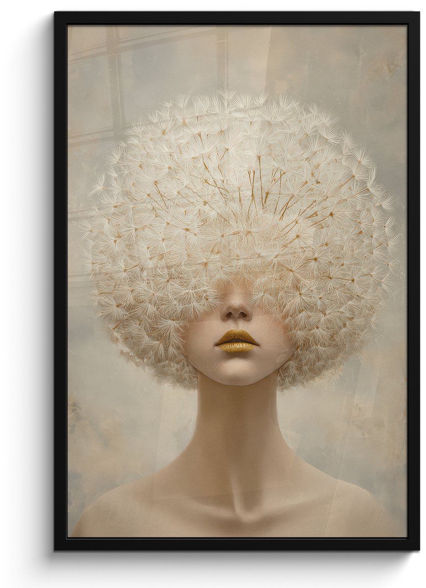 FrameYourWall Poster in lijst - Fotolijst 60x90 cm - Posters - Dromerig - Beige - Paardenbloemzaadjes - Posterlijst zwart - Decoratie - Wanddecoratie woonkamer - Muurdecoratie slaapkamer