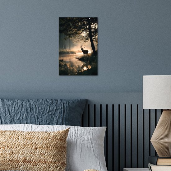 Affiche 20x30 cm - Cerf - Ruisseau forestier - Mystique - Posters Décoration murale - Salon - Chambre