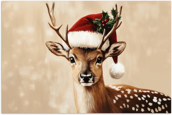 Poster 120x80 cm - Kerst - Hert - Gewei - Rood - Posters - Kamer decoratie - Wanddecoratie woonkamer - Muurdecoratie slaapkamer - Kerstversiering - Kerstdecoratie voor binnen - Kerstmis