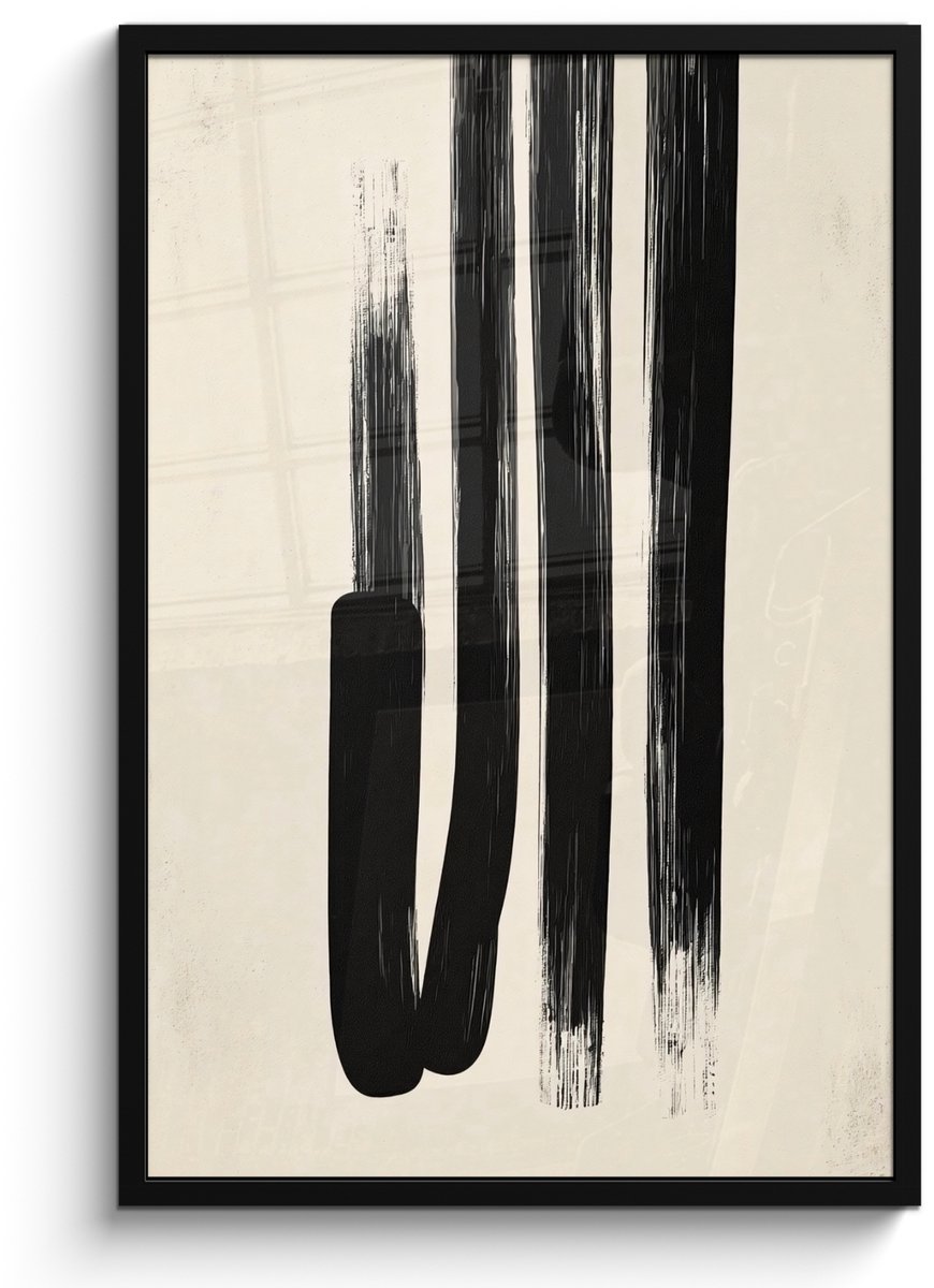 FrameYourWall Poster in lijst - Fotolijst 60x90 cm - Posters - Penseelstreken - Verticaal - Zwart - Posterlijst zwart - Decoratie - Wanddecoratie woonkamer - Muurdecoratie slaapkamer