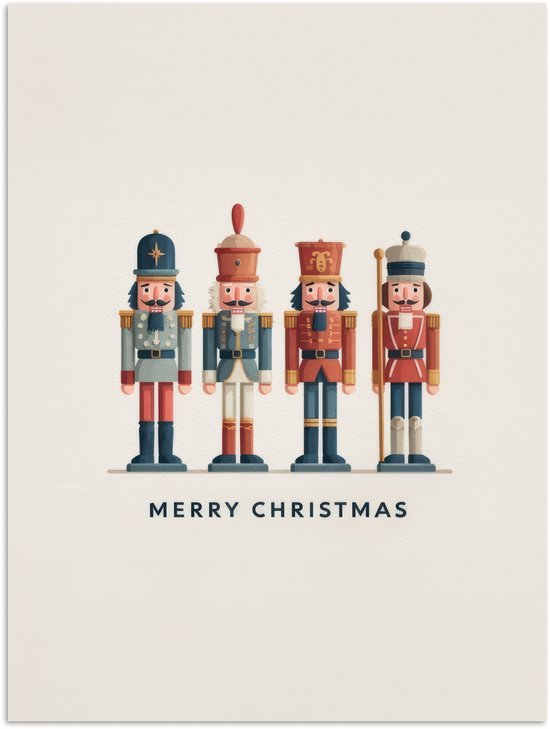 Poster 90x120 cm - Notenkrakers - Minimalistisch - Kerst - Beige - Posters - Kamer decoratie - Wanddecoratie woonkamer - Muurdecoratie slaapkamer - Kerstversiering - Kerstdecoratie voor binnen - Kerstmis