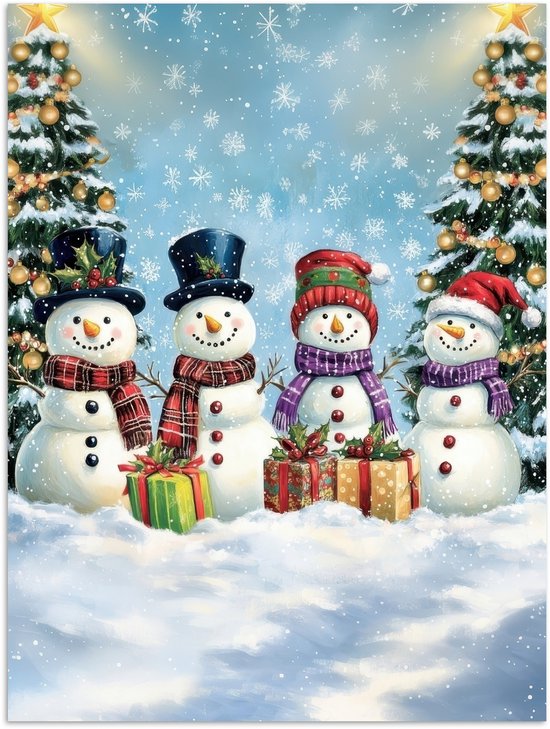 Poster 90x120 cm - Vrolijk - Sneeuw - Kleurrijk - Posters - Kamer decoratie - Wanddecoratie woonkamer - Muurdecoratie slaapkamer