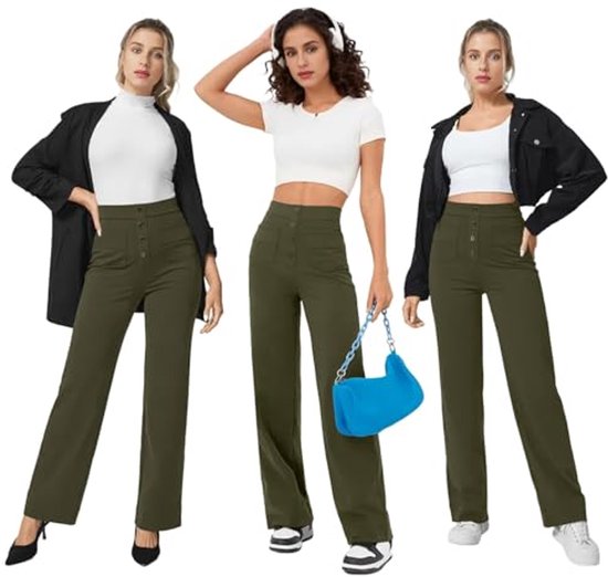 Dames Hoge Taille Sportbroek met Knoop en Zakken - Elastische Vrijetijdsbroek — afbeelding 2