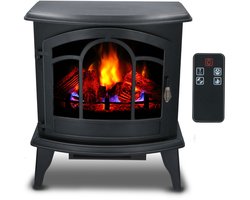 alpina Sfeerhaard Elektrisch Vicenza - Electrische Haard met Verwarming, Afstandsbediening en Timer - Kachel Elektrisch met LED Vlammen - 2000W Vrijstaand - Zwart