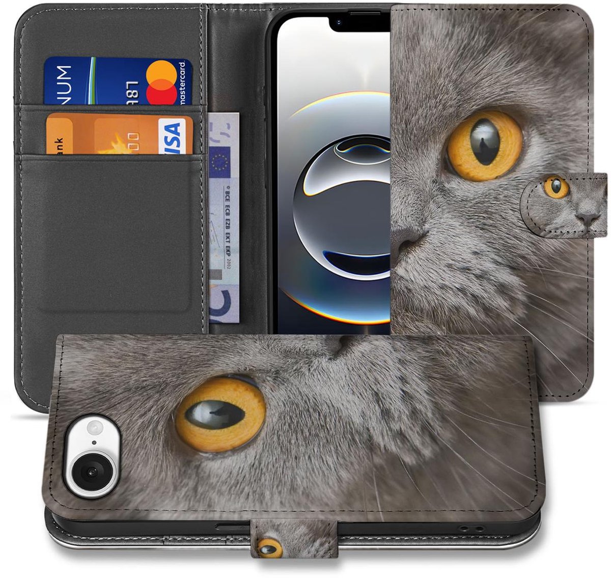 Book Case voor Telefoonhoesje met Pasjes iPhone 16e/17e Britse Korthaar