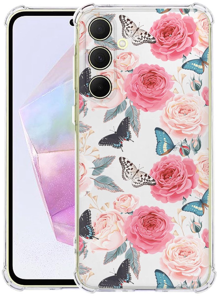 Samsung Galaxy A56 Hoesje - Butterfly Roses TPU Antishock