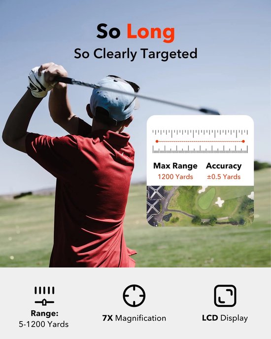Novendo Goods - Rangefinder - Golfafstandsmeter - 1000 M - Oplaadbaar - Met helling berekening - Transflecterend LCD scherm - Wit van Novendo Goods — afbeelding 4